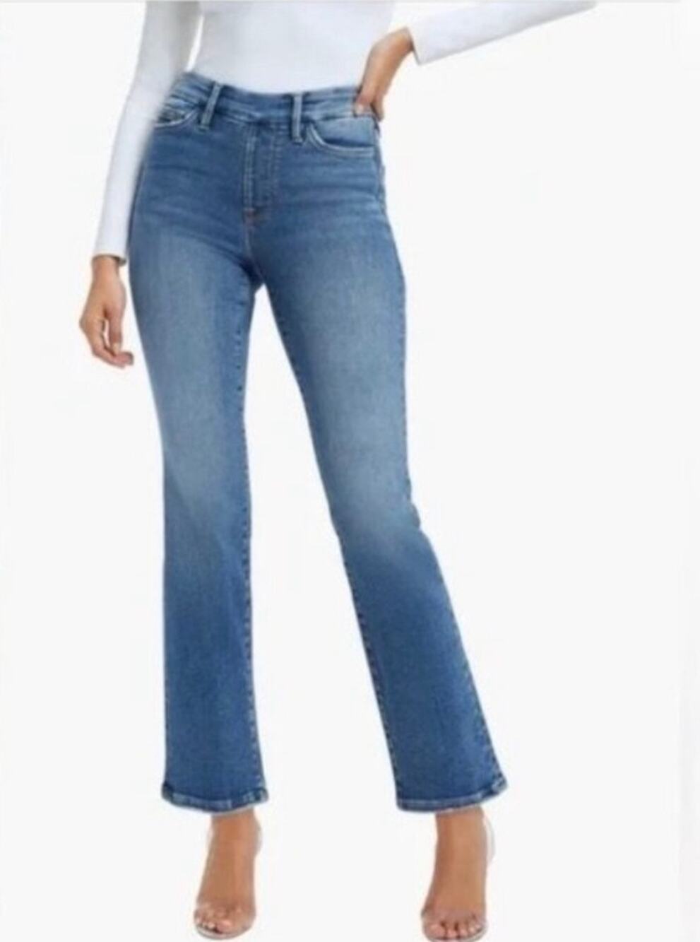 Good American Pull-On Straight Jeans High-Rise Powerstretch Sz 2 *EUC Indigo490